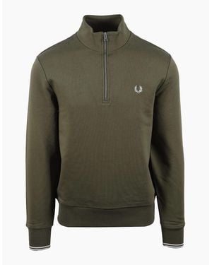 Fred Perry Half Zip Sweatshirt Laurel/Ecru/Dusky - Green