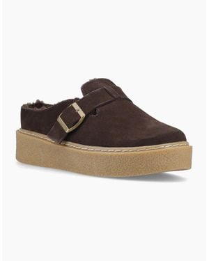 Hush Puppies Blanche Fur Leather Chocolate Mules - Brown