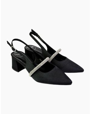 XY London Ladies Sandie Diamante Sling Back Medium Block Heel Sandals - Black