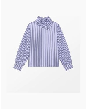 Ro&zo Stripe Cotton Scarf Shirt - Purple