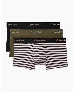 Calvin Klein 3-Pack Icon Cotton Stretch Stripe Low-Rise Boxer Trunks - Black