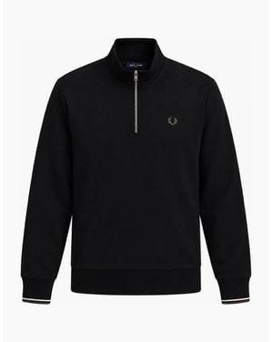 Fred Perry Half Zip Sweatshirt/Ecru/Laurel Wreath - Black