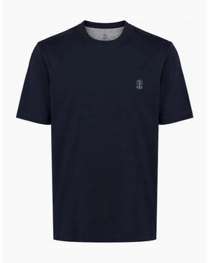 Brunello Cucinelli Logo Print Cotton Jersey T-Shirt - Blue