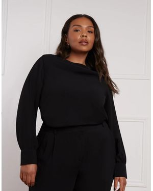Live Unlimited London Cowl Neck Long Sleeve Blouse - Black