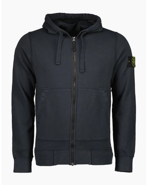 Stone Island Zip-Up Hooded Fleece Sweatshirt - Black