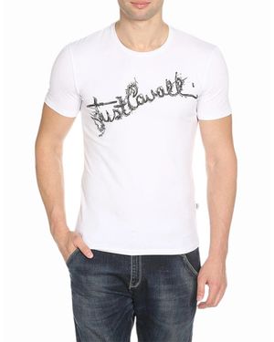 Just Cavalli S03Gc0368 Printed T Shirts Crew Neck Summer Cotton Tee - White