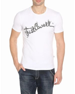Just Cavalli S03Gc0368 Printed T Shirts Crew Neck Summer Cotton Tee - White