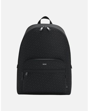 BOSS Zair Monogram Logo Regenerated Leather Backpack - Black