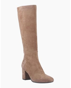 Hush Puppies Oprah Suede Long Leather Mocha Heeled Knee High Boots - Brown
