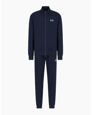 EA7 Zip Up Funnel Neck Cotton Tracksuit - Blue