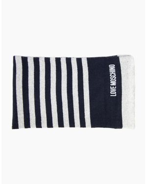 Love Moschino Stripe Logo Knitted Scarf - Blue