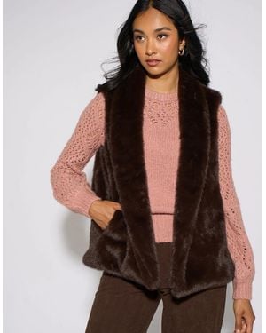 Gini London Faux Fur Longline Gilet - Brown