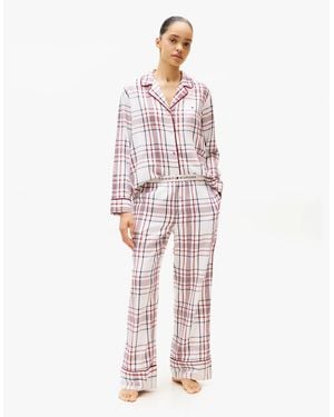 Tommy Hilfiger Gift Ls Flnl Shirt S Pyjama Set City Plaid Ivory Silk - White