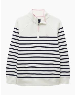 Crew Half Zip Striped Sweatshirt - White
