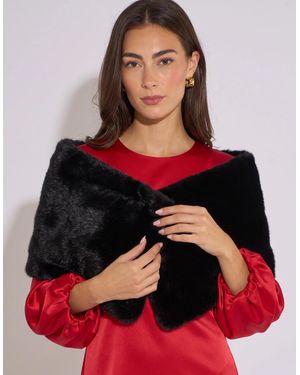 Gini London Faux Fur Stole - Brown