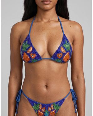 Oceanus Mulata Hand-Beaded Bikini Top - Blue