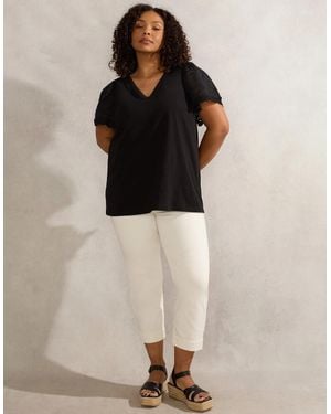 Live Unlimited London Angel Sleeve V Neck Top - Black