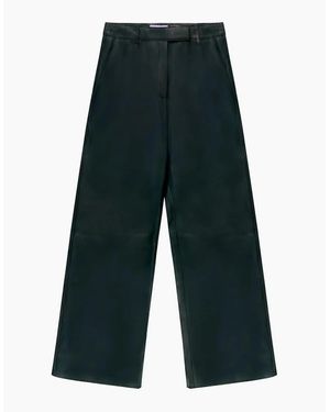 Ro&zo Petite Dark- Leather Wide-Leg Trousers - Green