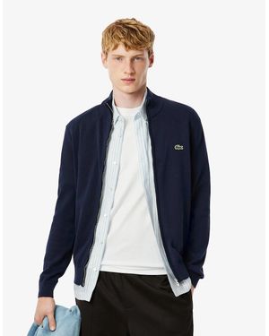 Lacoste High Neck Zipped Cotton Jumper - Blue