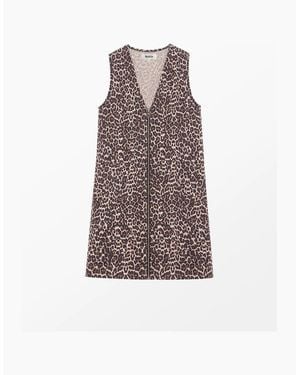 Ro&zo Leopard Print Denim Zip Front Mini Dress - Brown