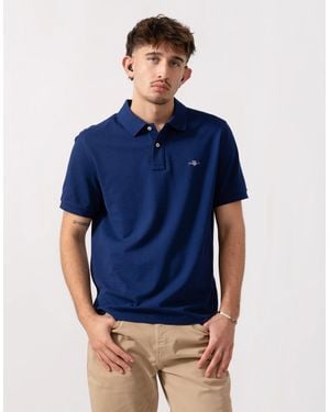 GANT Regular Fit Short Sleeve Shield Logo Pique Polo - Blue