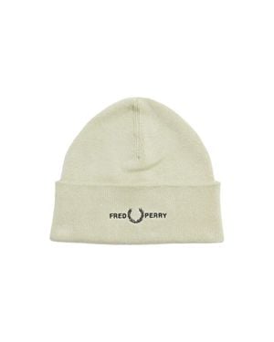 Fred Perry Graphic Logo Light Oyster Cream Beanie - White