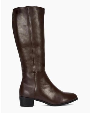 XY London Ladies Anne Low Block Heel Knee-High Boots - Brown