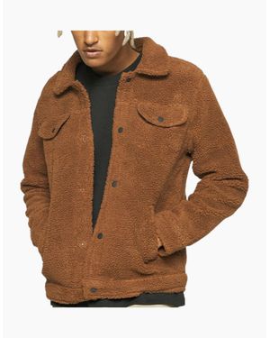 Brave Soul Quilted Jackets Regular Fit Classic Button Down Warm Winter Coat - Brown
