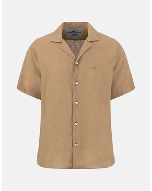 Fynch-Hatton Pure Linen Lapel Collar Short Sleeved Shirt Elephant - Natural