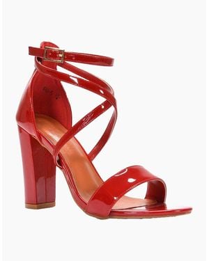 XY London Ladies Briella Strappy High Block Heel Sandals - Red