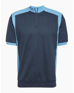 adidas Mock Neck Zip Band Collar Short Sleeve Top - Blue