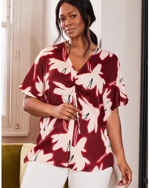 Live Unlimited London Floral Print Ruched Front Blouse - Red