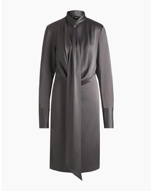 BOSS Bascarva Tie Neck Long Sleeve Knee Length Dress - Grey