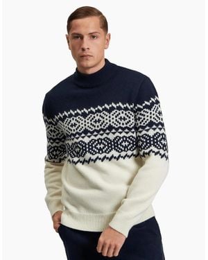 Ben Sherman Mono Fairisle Crew Neck Knitwear Christmas Jumper - Blue