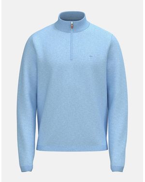Fynch-Hatton Fine Knit Air Cotton 1/4 Zip Jumper New Breeze - Blue