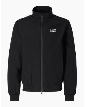 EA7 Funnel Neck Zip Up Jacket - Black