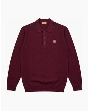 Gabicci Vintage Francesco Port Long Sleeve Polo Shirt - Red
