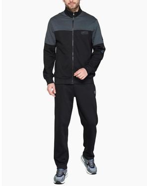 Lotto Leggenda Tracksuit Set Full Zip Sweatshirt Dual Leisure Activewear Open Hem Joggers - Blue