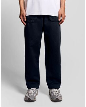 Lyle & Scott Straight Leg Linen Blend Trousers - Blue