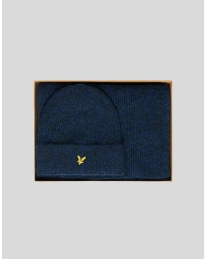 Lyle & Scott Brushed Scarf And Beanie Set - Blue
