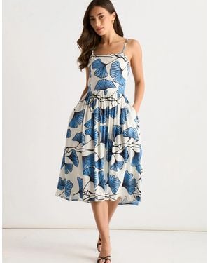 Gini London Floral Viscose Linen Blend Cami Dress - Blue