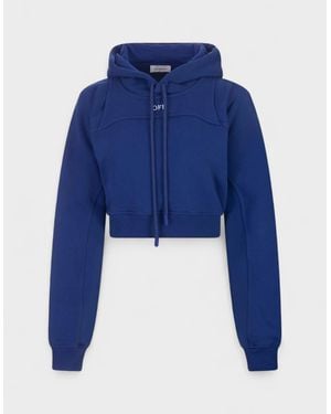 Off-White c/o Virgil Abloh Off Stamp Round Crop Hoodie - Blue
