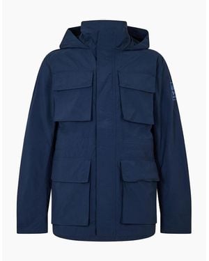 Timberland Abington Solid Patterned Hooded Snap Button Field Jacket - Blue