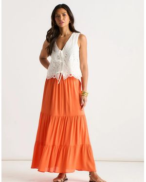 Gini London Viscose Tiered Skater Maxi Skirt - Orange
