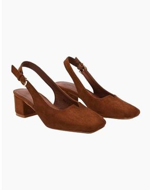 XY London Ladies Elowen Sling Back Mid Block Heel Court Shoes - Brown