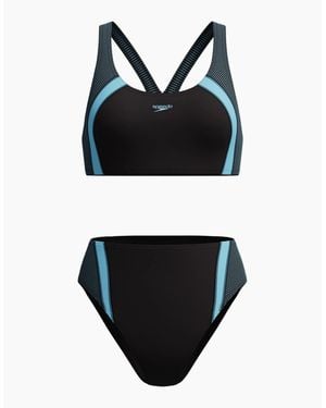 Speedo Ladies Quantum Splice Ribbed Two-Piece Swimsuit - Black