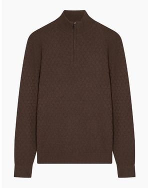 Ted Baker Kurnle T Stitch Knitted Half Zip Jumper - Brown