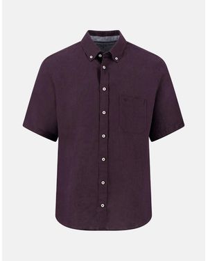Fynch-Hatton Premium Linen Button Down Short Sleeved Shirt Aubergine - Purple