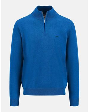Fynch-Hatton Superfine 1/4 Zip Cotton Knit Strong - Blue