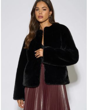 Gini London Short Faux Fur Jacket - Black